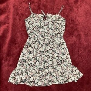Anthropologie Lush Blush Pink & Black Floral Strappy Mini Ruffle Dress, M